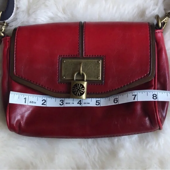 Vera Wang Red Vegan Leather Crossbody Bag with Canvas Strap - Picture 7 of 10